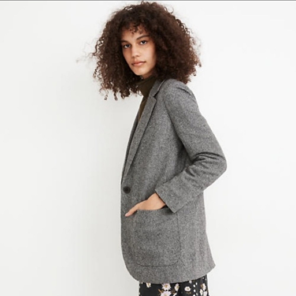 Madewell Larsen Blazer Size XXL Herringbone Black & White Oversized Pockets